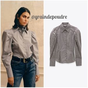 Rare! Zara Checkered Puff Mutton Sleeve Western Prairie Blouse S